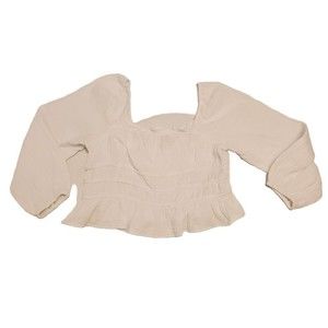 Slub Cotton White Cropped Peasant Top Balloon Sleeve Sz L